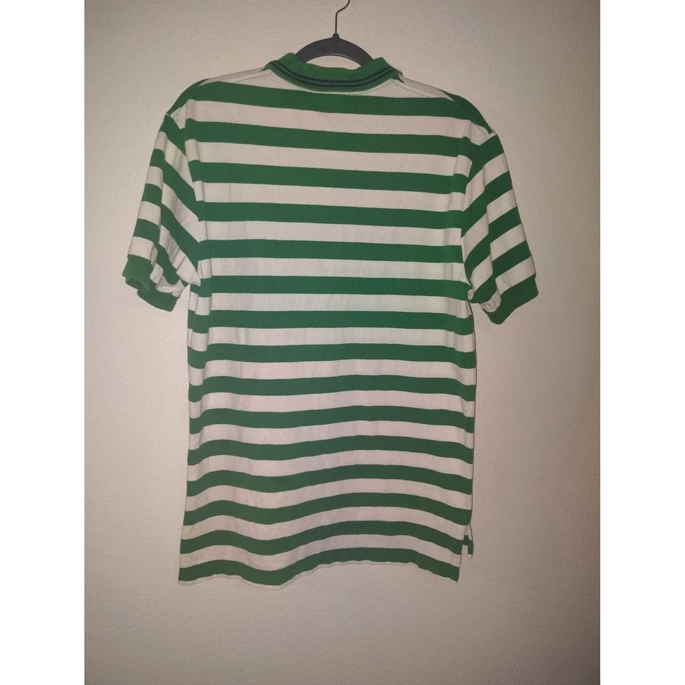 Polo Ralph Lauren Mens Green White Striped Short Sleeve Polo Shirt Orange Pony M